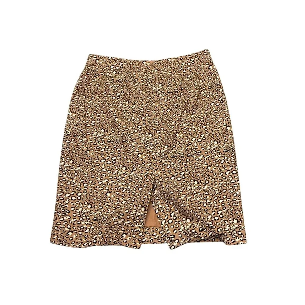J.Crew Leopard‎ Print Pencil Skirt Womens Size 2 Cotton Blend Beige & Black